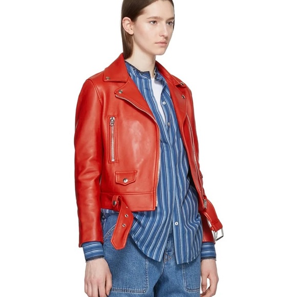 Xs, Acne Studios, red leather biker jacket, barely worn - Picture 2 of 3